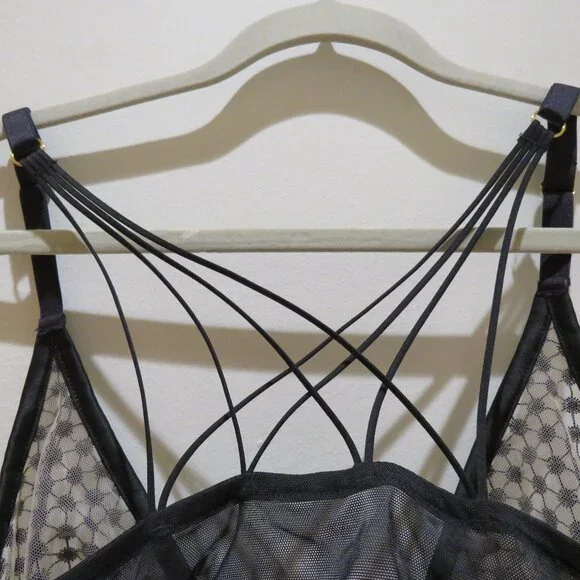 VICTORIA'S SECRET Starburst Unlined Plunge Bra Semi Sheer 38DD Black Mesh - Picture 11 of 12